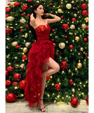 ミニドレス キャバドレス セクシー ベアトップ フィッシュテール 立体フラワー レース パーティー JC2-OYF9320