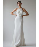 【2色】ロングドレス キャバドレス パーティードレス シンプル フィット感 上品 リボン キャミソール ホルターネック バースデー パーティー JC2-JSXA868