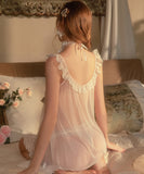 セクシー レース ナイトドレス  バックオープン ルームウェア シースルー ランジェリー 網レース 下着 ナイトウェア LW8-GRXK6480