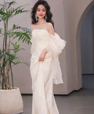 ロングドレス キャバドレス パーティードレス ベアトップ 花嫁 シンプル フレンチ サテン 透明感 森ガール風 JC2-JSXA844