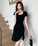 ミニドレス キャバドレス セクシー スクエアネック フリル ボディコン デート お出かけ JC2-ZED88803B02