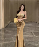 ロングドレス キャバドレス セクシー 上品 スパンコール キャミソール サテン マーメイドライン JC2-DD3835