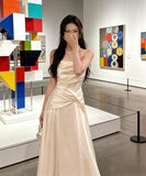 ロングドレス キャバドレス セクシー フレンチ サテン キャミソール ドレープ エレガント アシンメトリー JC2-JW6268GD751