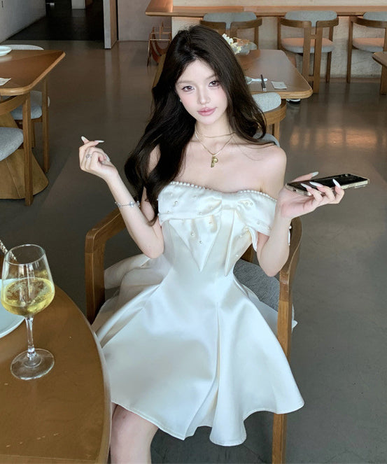 ミニドレス キャバドレス フレンチスタイル オフショルダー リボン