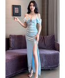 【2色】ロングドレス キャバドレス セクシー デコルテ魅せ スリット入り フォーマルドレス JC2-JX5825