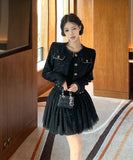 【2点セット】ミニドレス キャバドレス セクシー 高見え フレンチ風 セレブ系 スリム ショートアウター×ミニワンピ セットアップ スパンコールデザイン デート お出かけ JC2-XKDD335B-6502-Sep26