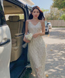 サンドレス ワンピース ロングドレス レース おしゃれ 海辺 気質 YH2-QJ8320