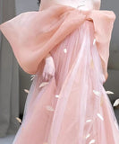 ロングドレス キャバドレス パーティードレス ピンク 羽根付き 蝶結び エレガント パーティー 誕生日 結婚式 披露宴 LW2-ZX219