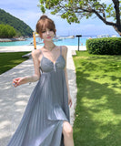 ロングドレス キャバドレス セクシー ビジュー付き Vネック バックレス キャミソール フレアシルエット プリーツ加工 バースデー JC2-XHY911117