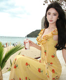 ロングドレスマーメイドドレス花柄フリル谷間見せセクシー同伴エレガント気質着痩せ WQ2-XHY911579