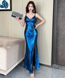 【3色】ロングドレス キャバドレス セクシー Vネック スリット入り タイト マーメイドワンピース 披露宴 二次会 パーティー お呼ばれ LW2-OYF9757