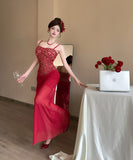 【3色】ロングドレスキャミワンピセクシーレースチュールキャバドレスキャバクラ着痩せパーティー指名 WQ2-DD4356