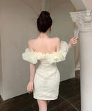 【2色】ミニドレスオフショルダーキャバドレスチュールフラワーキラキラ宴会パーティーナイトクラブ WQ2-ZED888619DXH238A