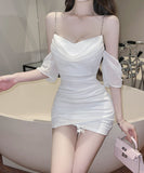 【4色】ミニドレス キャバドレス セクシー 韓国風 バイカラー切り替え タイト キャミワンピ シャーリング 指名 夜遊び JC2-MLS8019
