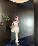 【2色】ロングドレスレースサテンドレス肌見せナイトクラブセクシーエレガント WQ2-XHY919788