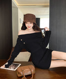 【3色】 ミニドレス キャバドレス セクシー ニットワンピース オフショルダー タイトフィット ペンシルスカート風  シックスタイル LW2-ZED883252GT510B