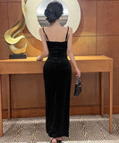 Lady's coco ロングドレス キャバドレス  セクシー ベロア キャミワンピース スリット入り 上品セクシー ハイウエスト ドレス  結婚式 二次会 披露宴 パーティー 上品 LW2-DD5946