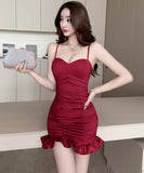 【3色】ミニドレス キャバドレス セクシー タイトミニワンピース Vネック キャミソール デート 指名 LW2-DD5936