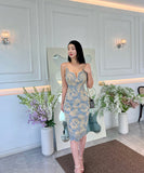 膝丈ドレスエレガントレースセクシー気質タイトドレス谷間見せ韓国っぽおしゃれ WQ2-ZED88794E