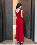 ロングドレス セクシー 背露出   気質 セレブ風 脚長効果　XH2-DD5864