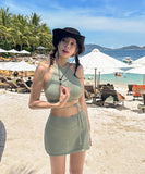 【4点セット】2色 三角ビキニ水着ワンピースクロシェ編み hot girl ホルターネックセクシーSNS話題 WQ7-DP-A10394