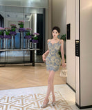 【2色】ミニドレスキャバドレス刺繍セクシーレースキャミワンピ谷間見せナイトクラブVネック小顔 WQ2-DD4835