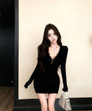 【2色】 ミニドレス キャバドレス セクシー  ナイトドレス ミニ丈 タイトワンピース Vネック LW2-XKDD342-8187-Oct18