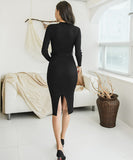 Lady's coco 膝丈ドレス キャバドレス セクシー 韓国スタイル ニットタイトワンピ 半ハイネック スリムフィット ウエストマーク ミディ丈 LW2-DD6029