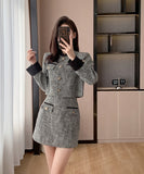 【2点セット】 ミニドレス キャバドレス セクシー 韓国スタイル ツイードジャケット×スカート セットアップ 上品 おしゃれ  LW2-DD6024