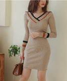 Lady's coco 膝丈ドレス キャバドレス セクシー 韓国スタイル 新作 バイカラー タイトワンピース オフショルダー LW2-DD6033