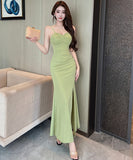 【3色】ロングドレス セクシー スリム 美シルエット スリット入り ボディコン キャミワンピ パーティー 二次会 JC2-DD5650