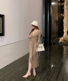 【3色】ロングドレス キャバドレス セクシー 秋冬 大人カジュアル シェイプアップ Vネック ノット 結び目 デート パーティー JC2-XKDD355-5887-Aug27