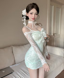 【3色】ミニドレス キャバドレス セクシー レース切り替え シースルー 長袖 タイトミニドレス ナイトクラブ 指名 JC2-DD5580