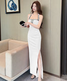 【3色】 ロングドレス キャバドレス セクシータイトキャミワンピ スリット入り ショート丈 デート 女子会 パーティー 二次会 LW2-OYF9758