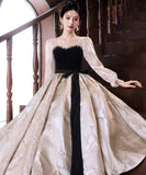 ロングドレス キャバドレス パーティードレス ベロア スクエアネック 長袖 フレアデザイン 二次会 披露宴 パーティー LW2-YZX027