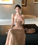 【2色】 ロングドレス キャバドレス セクシー チューブトップワンピース リボンデザイン カットアウト ウエストマーク 大人可愛い  LW2-XHY918382