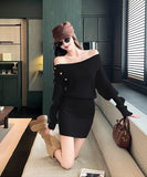 【3色】 ミニドレス キャバドレス セクシー ニットワンピース オフショルダー タイトフィット ペンシルスカート風  シックスタイル LW2-ZED883252GT510B