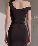 膝丈ドレスワンーショルダーセクシーエレガントキャバドレス非対称オフショルダー気質 WQ2-ZED888011A71