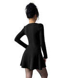 ミニドレス キャバドレス セクシー  ニットワンピース 長袖 Vネック フレア裾 ミニ丈 フェミニンスタイル LW2-YSQYDFG2420