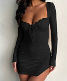 【4色】ミニドレス キャバドレス セクシー タイトミニワンピース 長袖 ショート丈 ボディコン LW2-DYK2533511