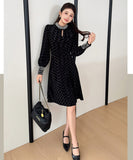 【ロング＆ミニ】ヘップバーン風 ベロアドレス ビジュー 上品 デート 女子会 LW2-DD6026