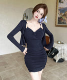 【3色】ミニドレス キャバドレス セクシー 2点セット キャミワンピ＋カーディガン 着痩せミ 気質アップ  クラブ デート JC2-ZED887412GT528B