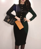 Lady's coco 膝丈ドレス キャバドレス セクシー 韓国スタイル ニットタイトワンピ 半ハイネック スリムフィット ウエストマーク ミディ丈 LW2-DD6029