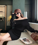 【3色】 ミニドレス キャバドレス セクシー ニットワンピース オフショルダー タイトフィット ペンシルスカート風  シックスタイル LW2-ZED883252GT510B