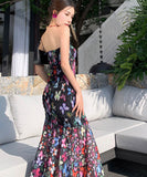 2色ロングドレスベアトップセクシーマーメイドドレス花柄着痩せ気質谷間見せ旅行フリル WQ2-XHY915721