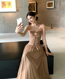 【2色】 ロングドレス キャバドレス セクシー チューブトップワンピース リボンデザイン カットアウト ウエストマーク 大人可愛い  LW2-XHY918382