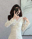 【2色】レース 刺繡 膝丈ドレス キャバドレス セレブ風  宴会 高見 MY2-ZED885931GT415