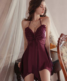 【6色】ルームウェア ランジェリー セクシー バックオープン ホルターネック ローカット 谷間メイク パッド付き バタフライデザイン ガウン付きセット JC8-GRP3945