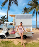 【2色】モノキニビキニ水着ウエストカードチック柄セクシー温泉旅行海 WQ7-CF-QM9154