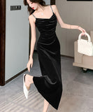 【2色】ロングドレス キャバドレス  セクシー キャミワンピース パールストラップ ベロア素材 フレンチガーリー  ウエストマーク 細見え  大人可愛い LW2-OYF655#6505##50